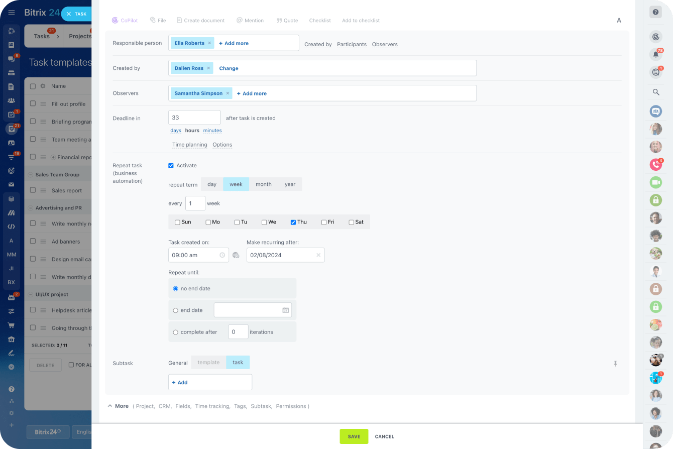 Free task manager + task automation tools from Bitrix24